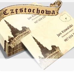 Wizytówka Częstochowa z widocznym ratuszem